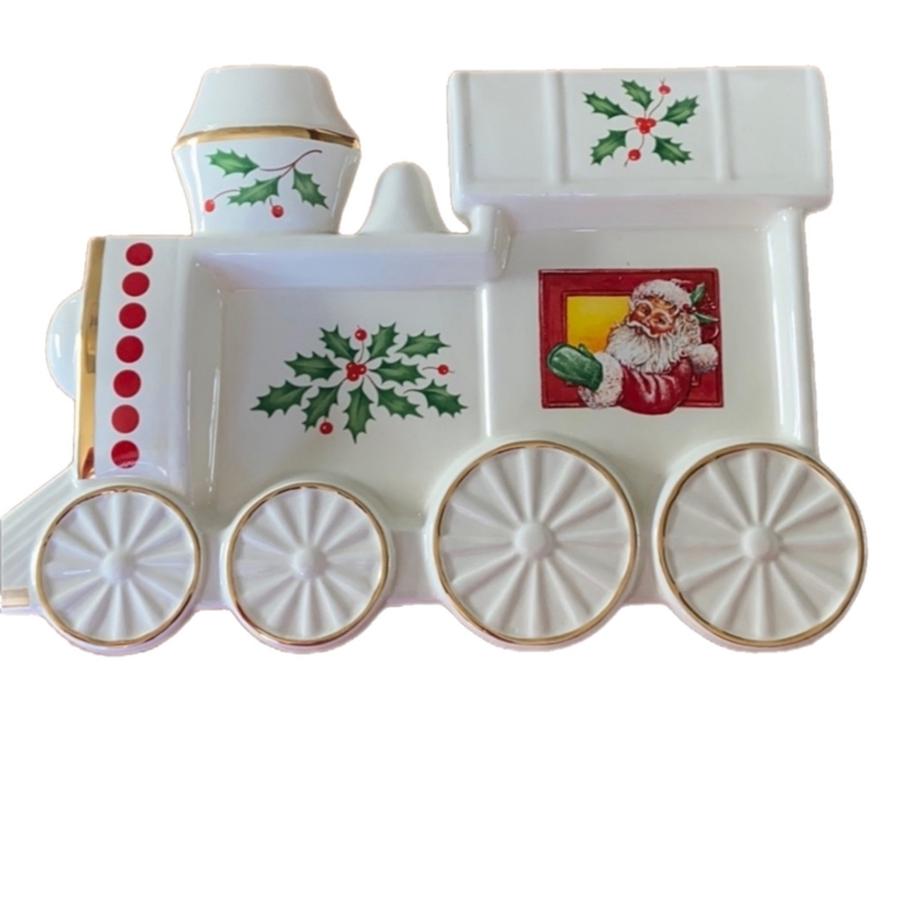 Lefton Festive White and Gold Train with Santa